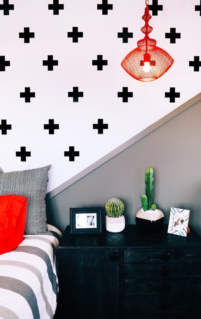 chambre ado moderne blanche noire grise rouge