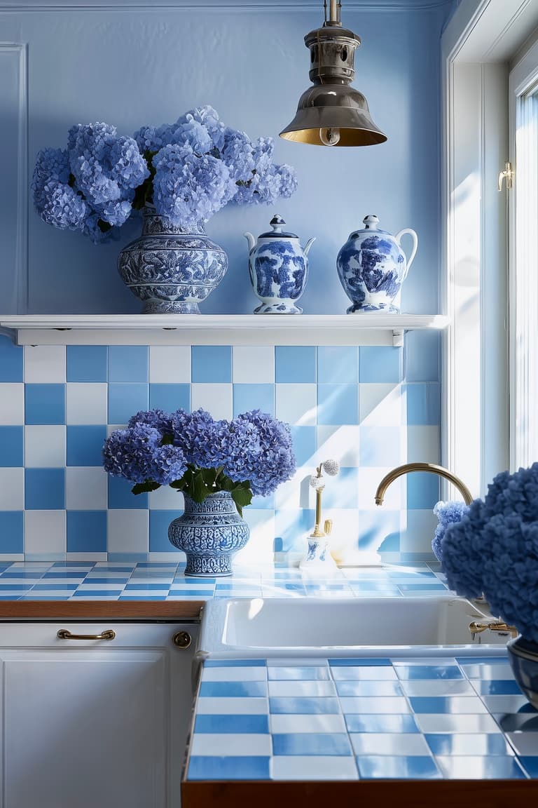 cuisine couleur pervenche damier maison campagne