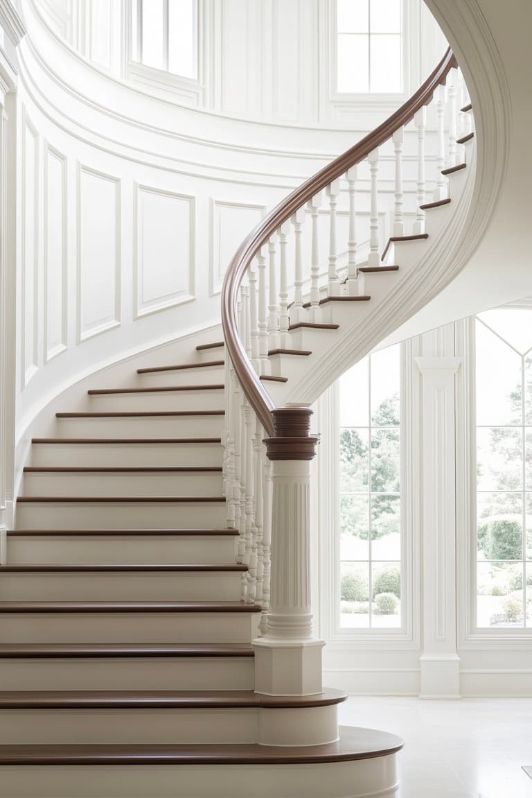 escalier blanc colimaçon moulures encadrement soubassement