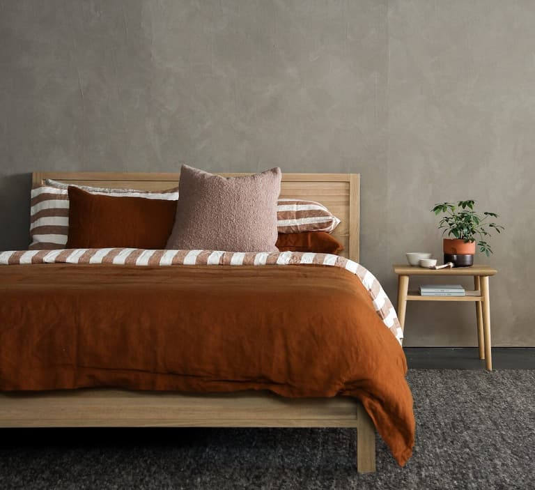 housse de couette rideaux assortis rayure terracotta