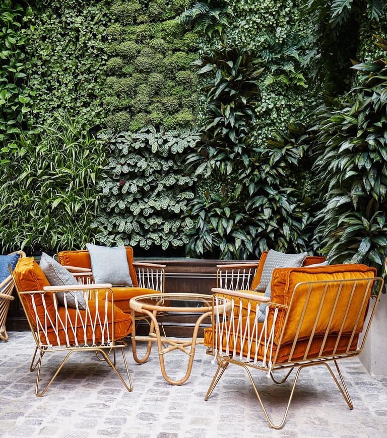 Hoxton Chaise jardin rétro 50's velours orange corde Clem Around The Corner