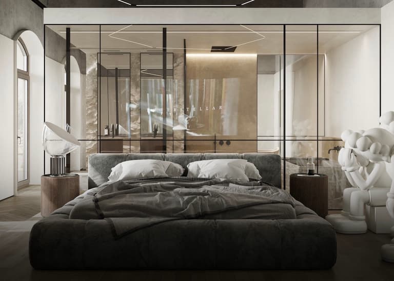 cloison en verre intérieure salle de bains chambre