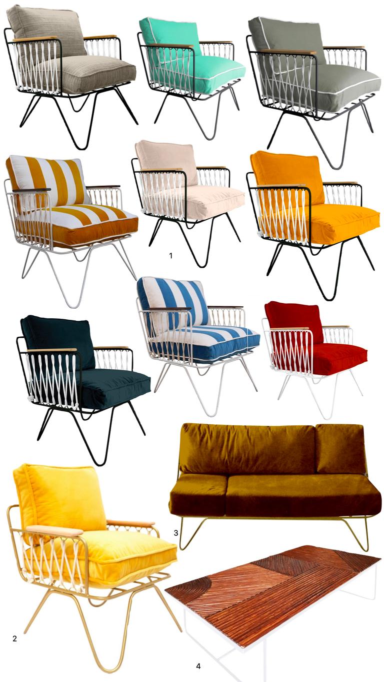 fauteuil jardin couleur velours confortable corde design rétro