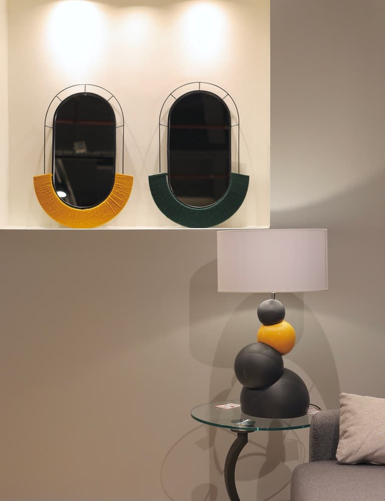 miroir rond oval fer et laine tressage