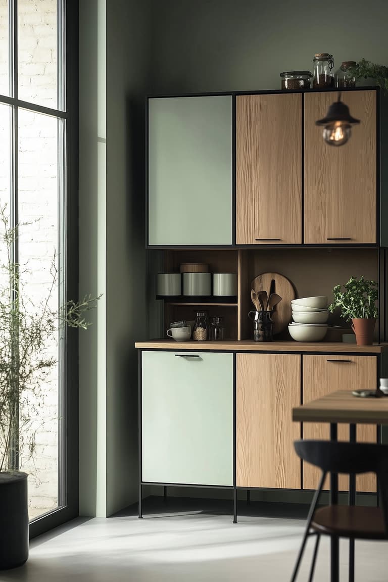 cuisine style industriel bois métal verte