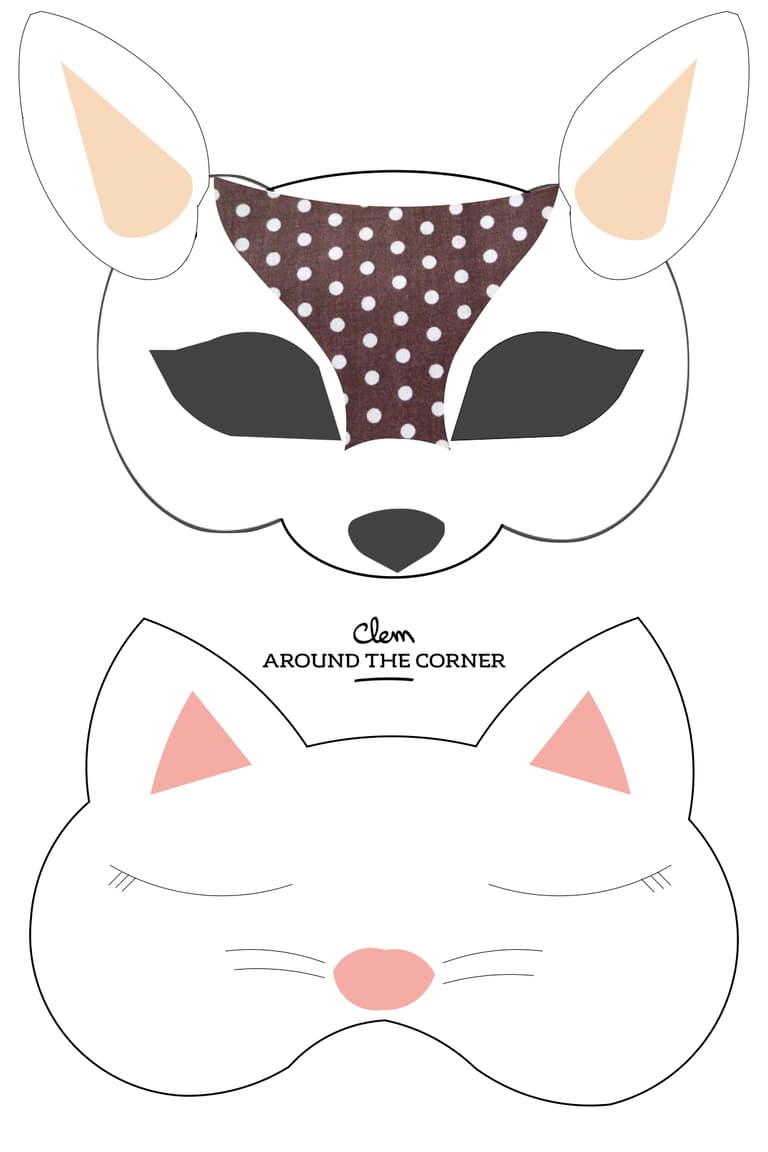 gabarit masque animaux gratuit déguisement à télécharger faon chat