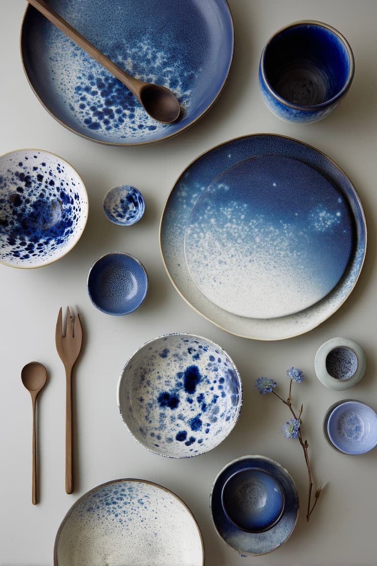 assiette mouchetée bleu japonaise fait-main