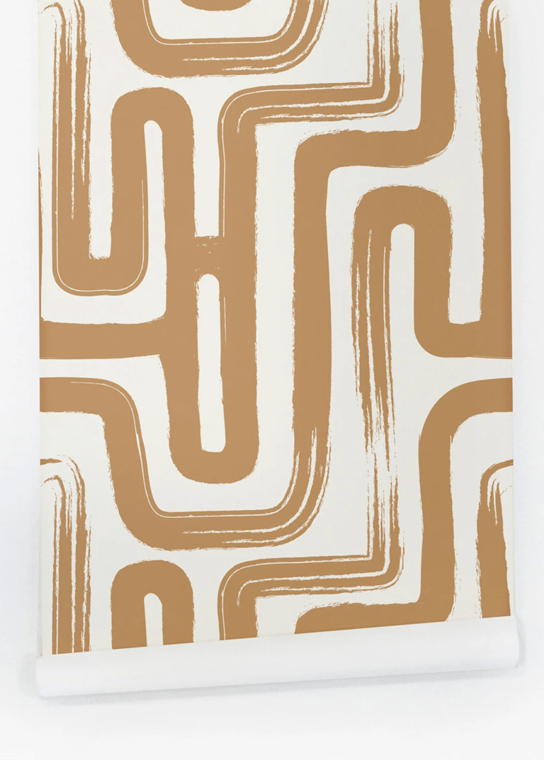 deco abstraite jaune moutarde blanche papier peint