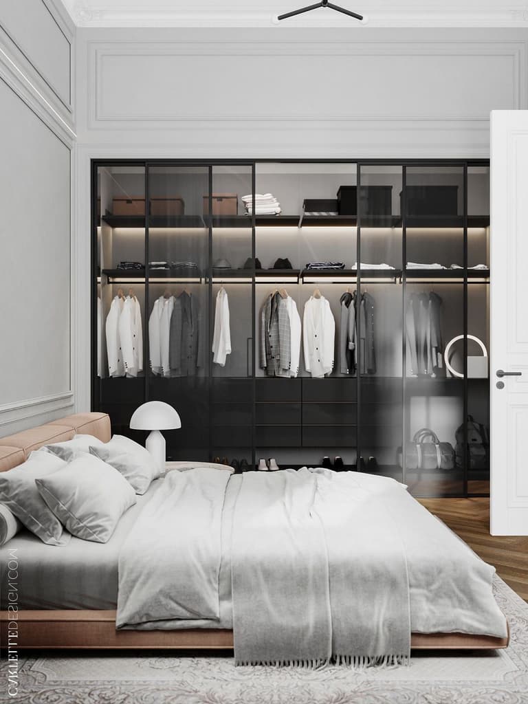 dressing encastré verre porte fumée noire