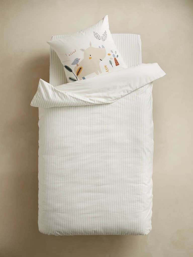 parure de lit chic rayures fines grises blanches enfant