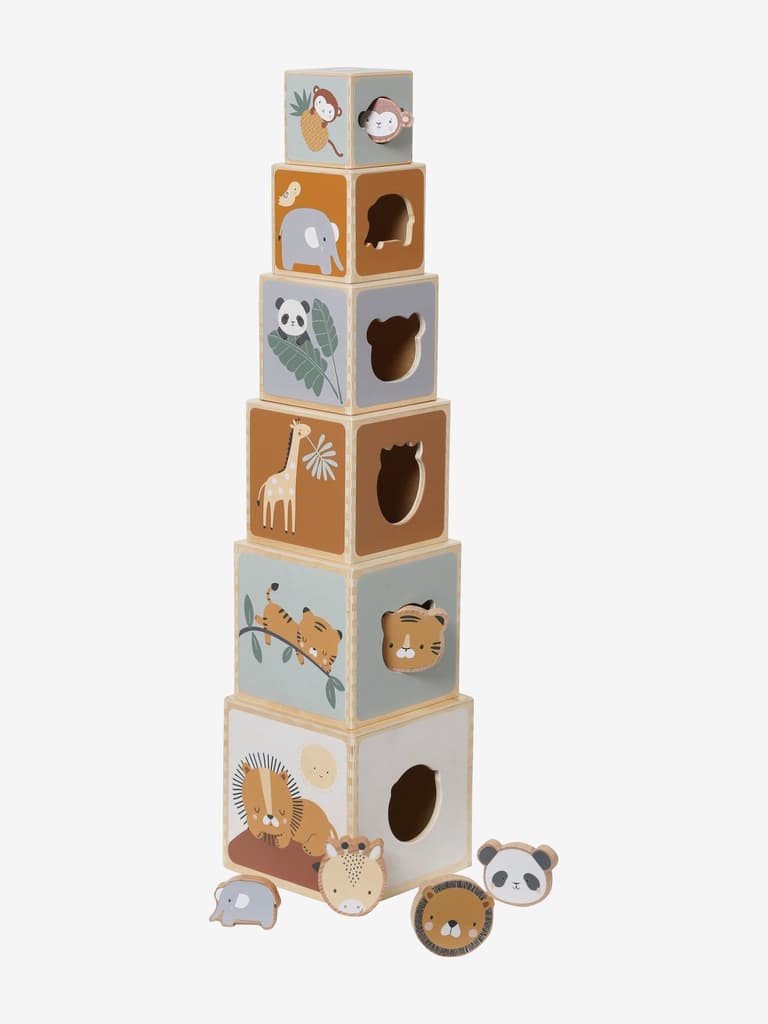 tour cubes bois animaux formes à encastrer