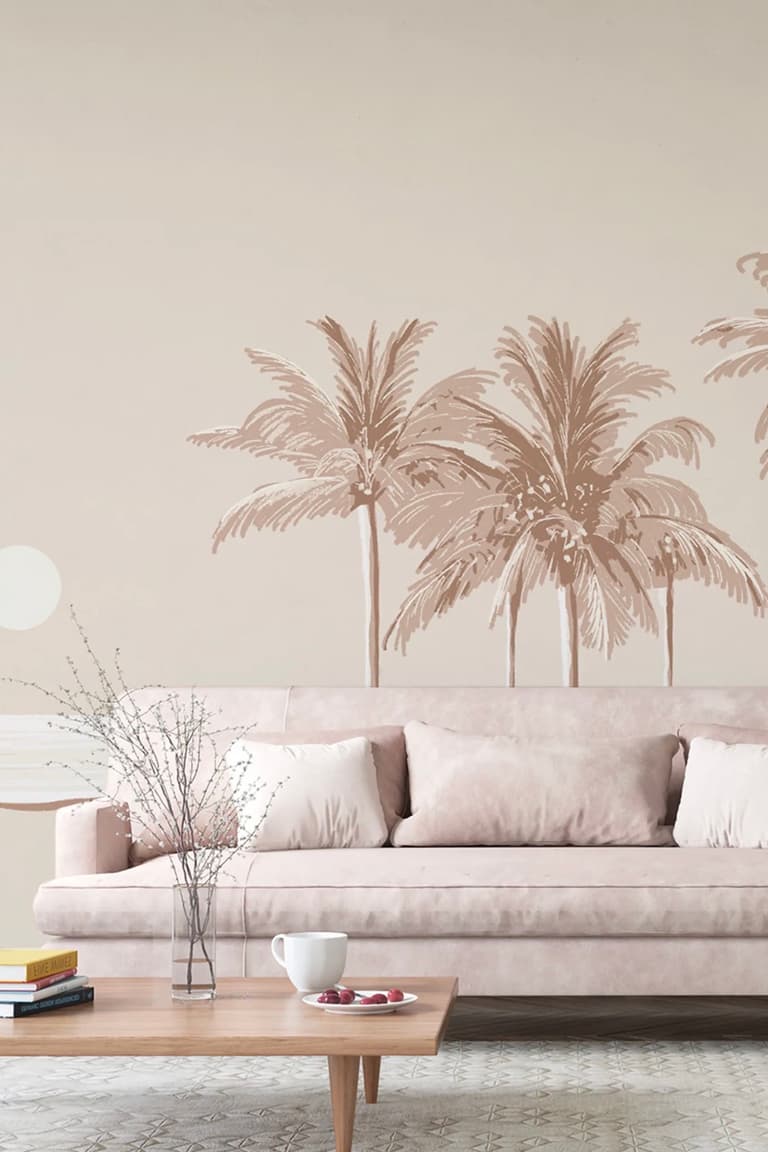 salon aménagement style japandi nuance de beige rosé