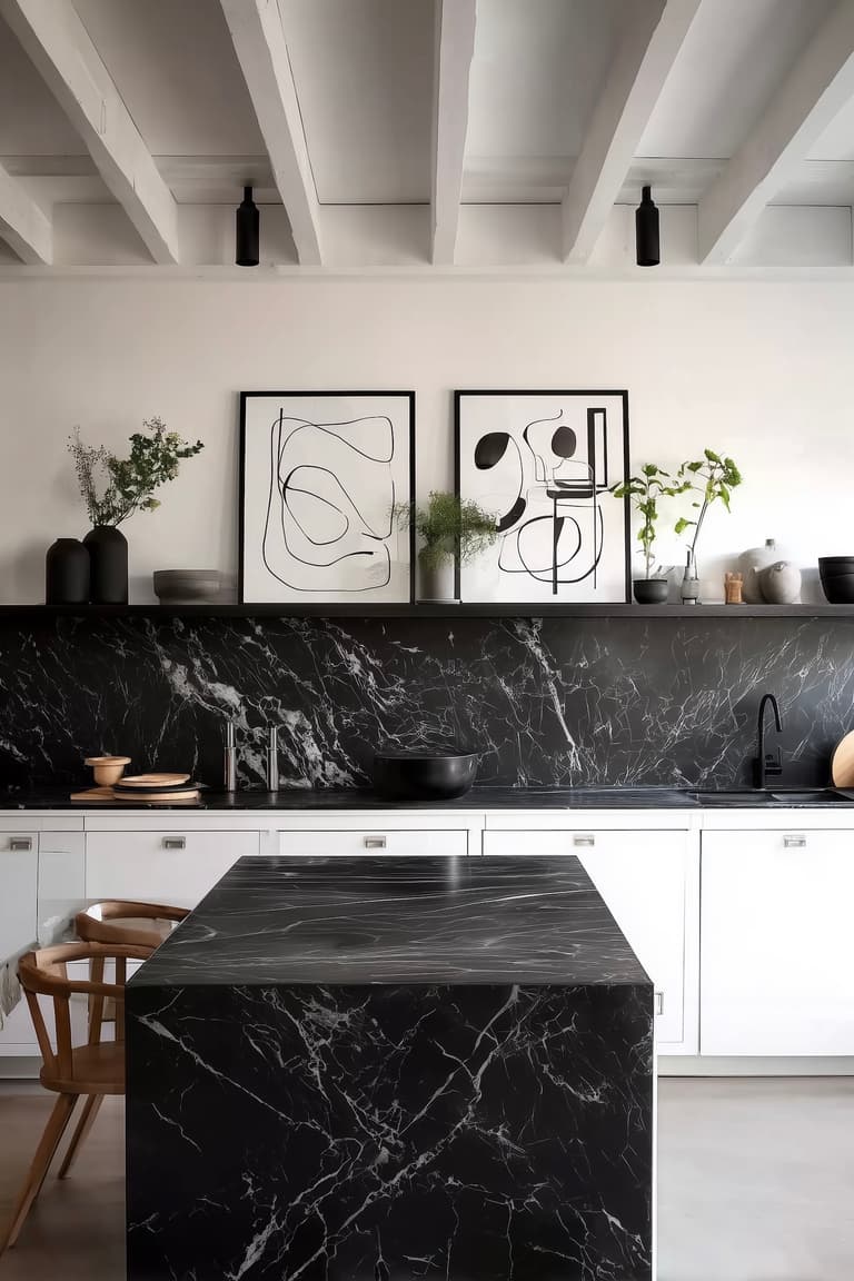 couleur tendance marbre noir cuisine graphique