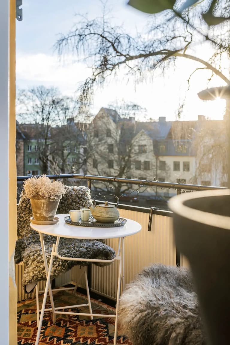 espace exterieure deco scandinave tapis gris plante