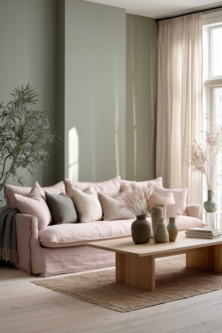 idées déco salon rose vert pastel