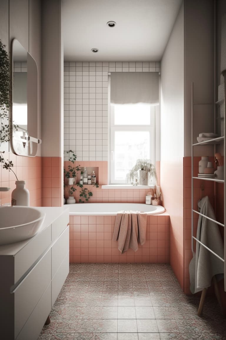 mur bicolore blanc rose soubassement couleur