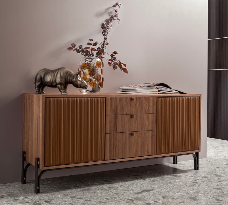 buffet bois Morica cuir relief décoration intérieure