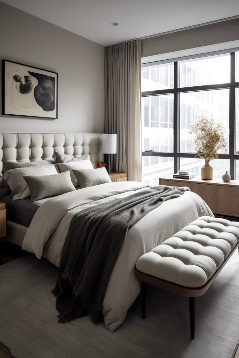 chambre neutre gris moderne décorateur intérieur design