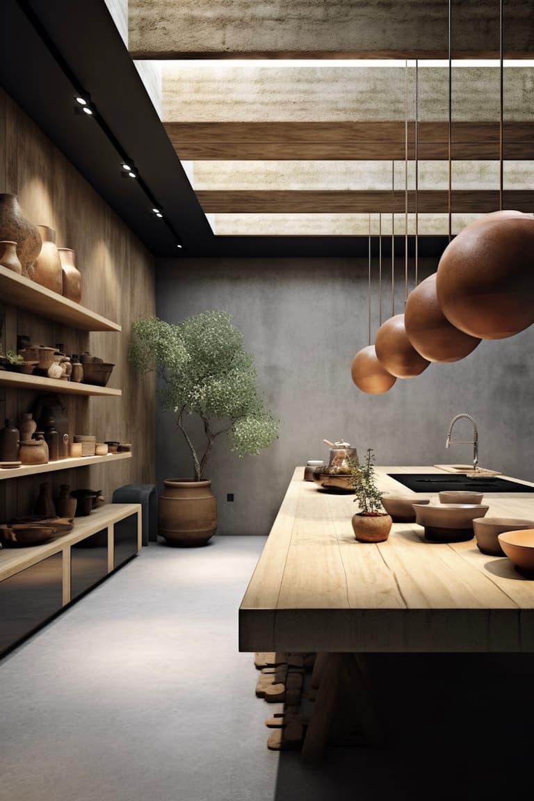 cuisine bois loft gris foncé béton brut