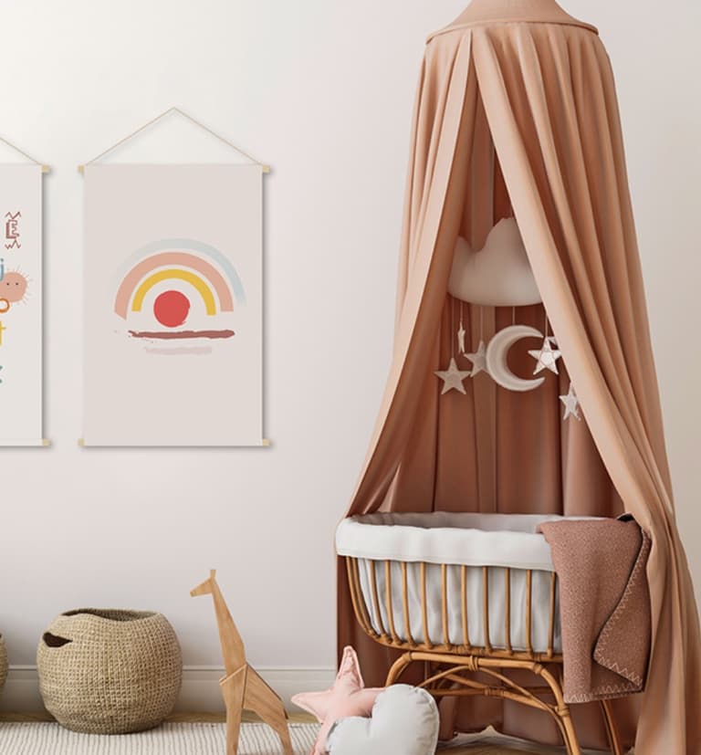 deco interieure berceau rotin drap rouge terracotta