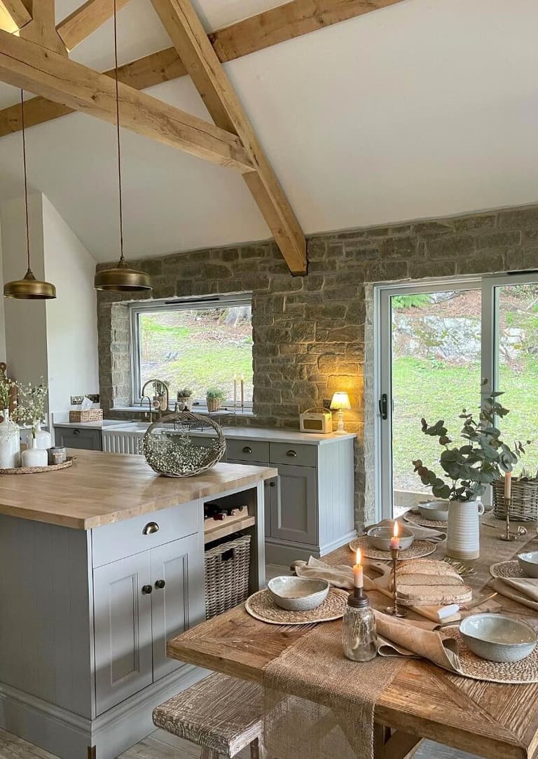 cuisine ouverte salle a manger table rectangle bois