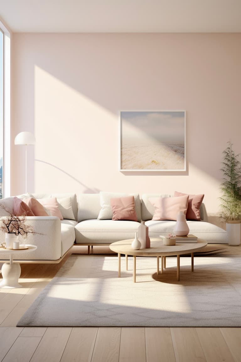 séjour mur rose déco cosy pastel délicate