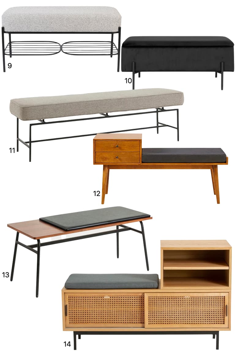 banc entrée métal cuir tissu gris