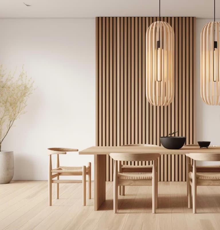 salle a manger table bois suspension ovale parquet bois clair plante fleurs sechee