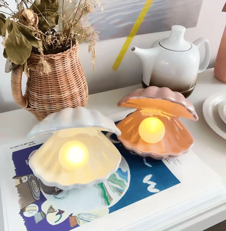 deco lampe coquillage blanc orange saumon