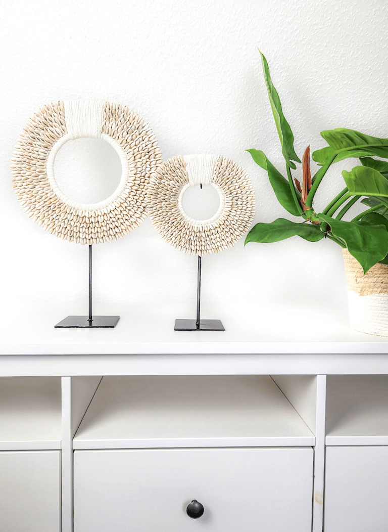 salon mobilier blanc plante verte deco accessoire coquillage