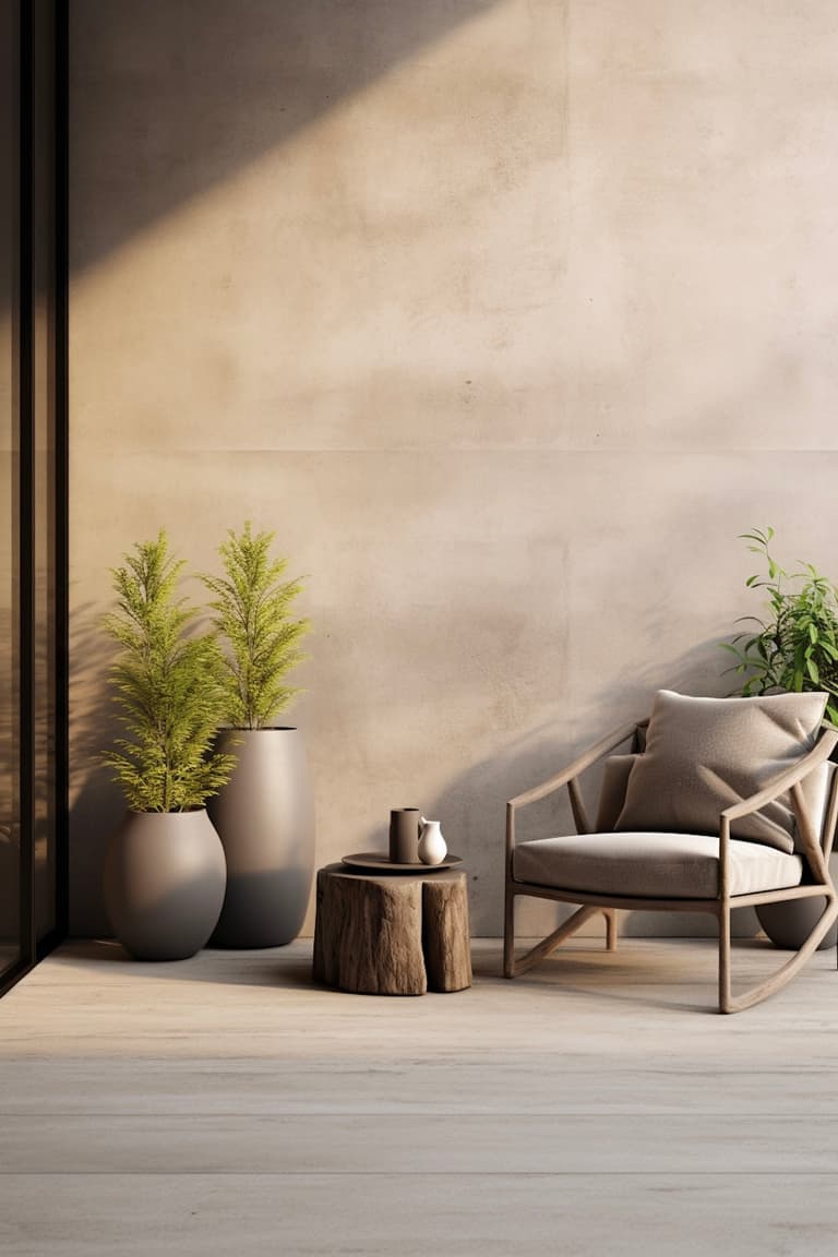coin salon jardin balcon espace exterieur fauteuil bois