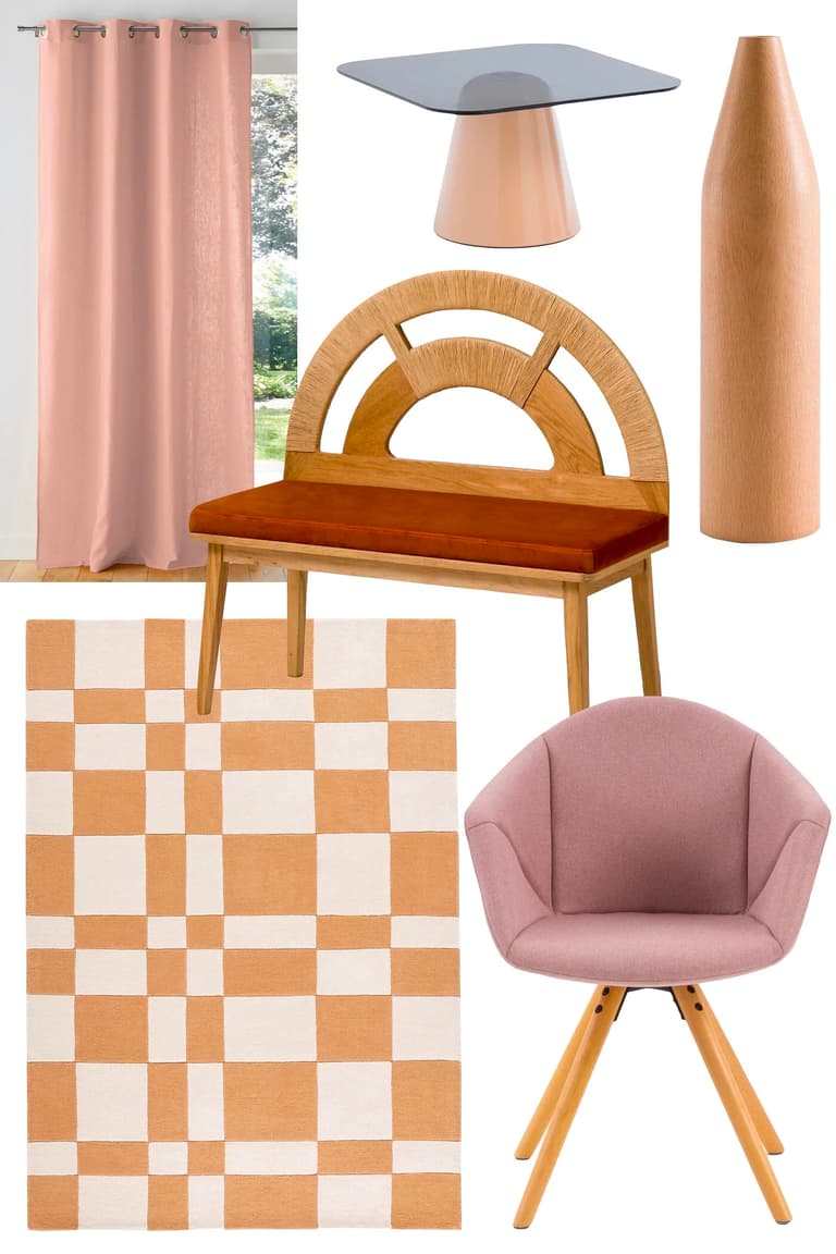 chambre décorée avec des nuances de bleu et un tapis graphique