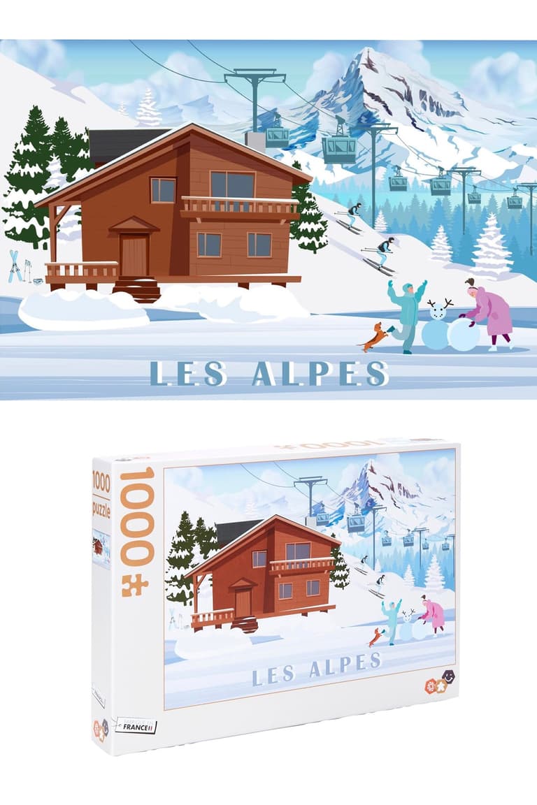 affiche rétro décor montagne Alpes dessin