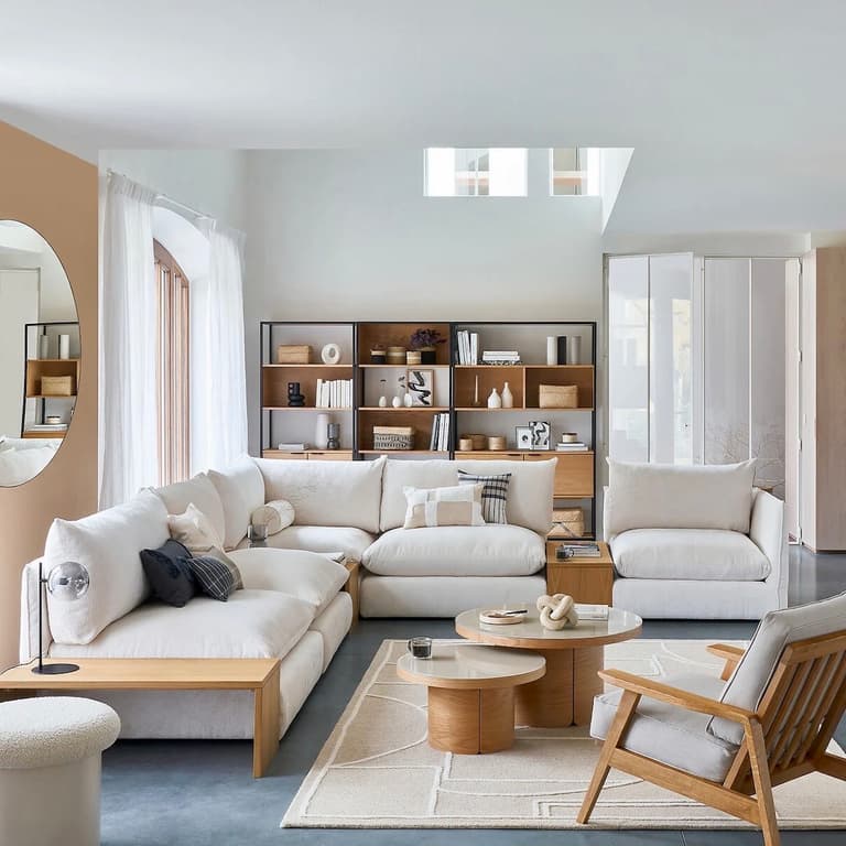décoration salon bois blanc bois canapé modulable
