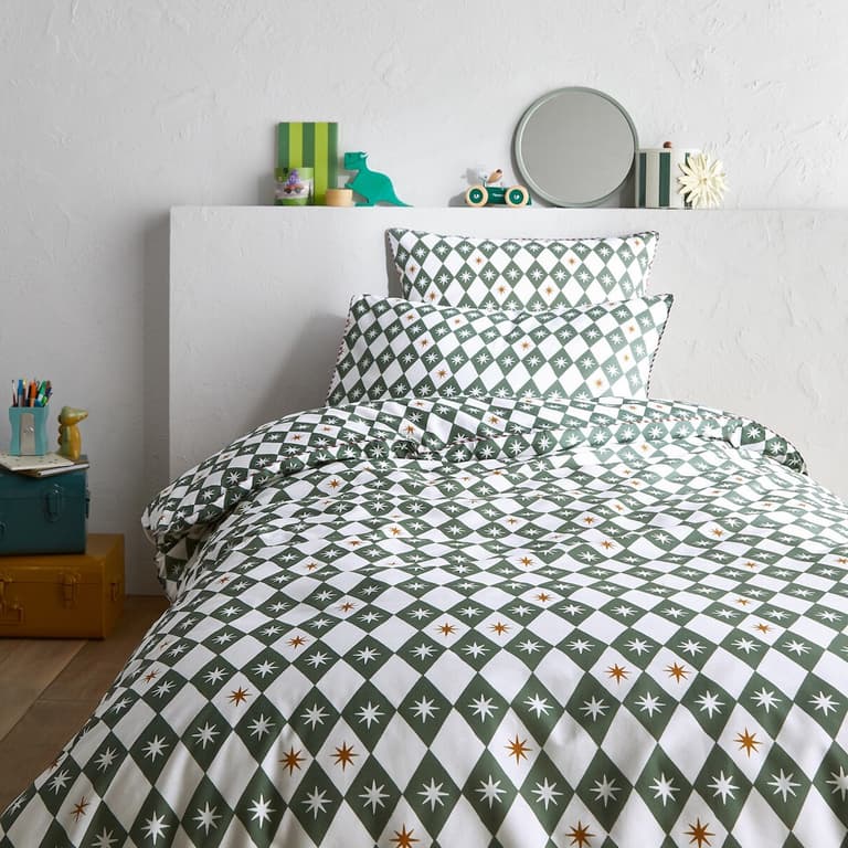 housse de couette arlequin vert coton bio recyclé