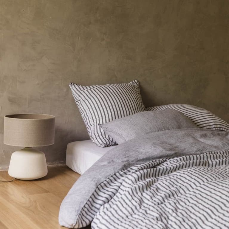 linge lit lin vichy gris blanc rayures