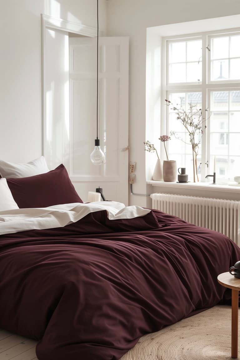 chambre décoration blanche framboise bordeaux