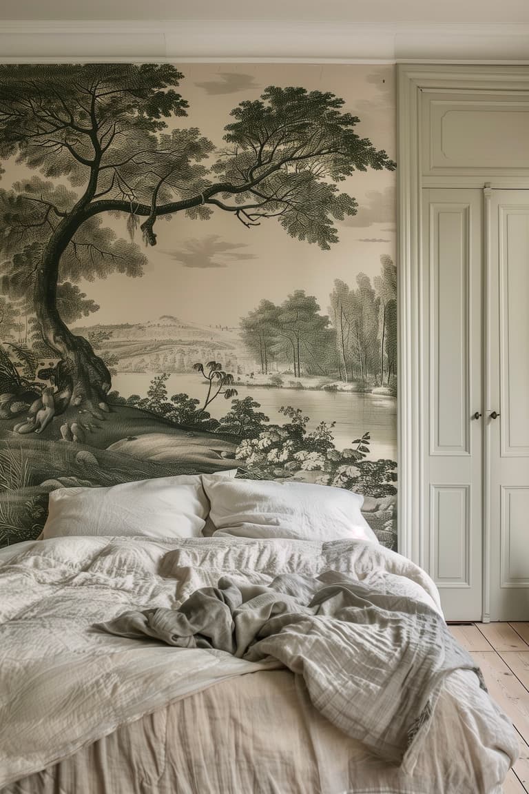 chambre tapisserie panoramique peinture vert pistache