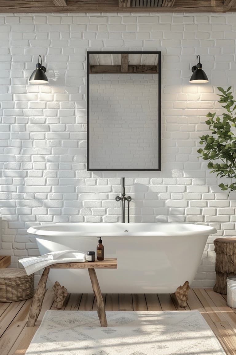 cottage blanc bois baignoire rétro chic idée déco