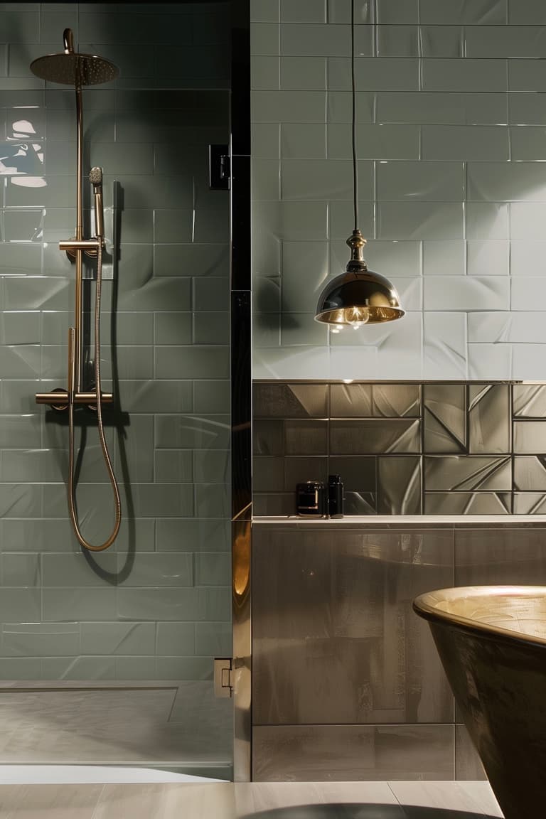 salle de bain couleur vert eau kaki bronze