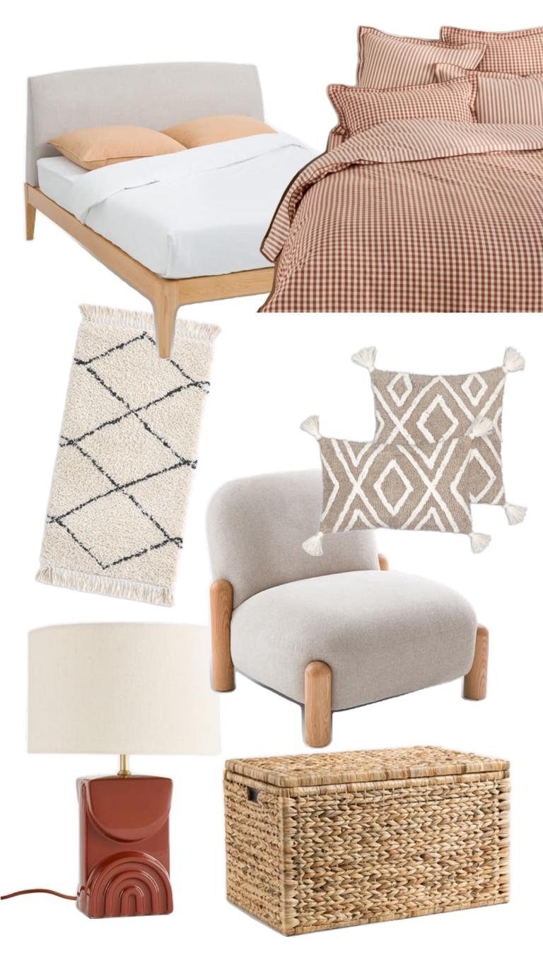 Chambre aux matières naturelles avec lit en bois et textiles doux, inspiration French Days