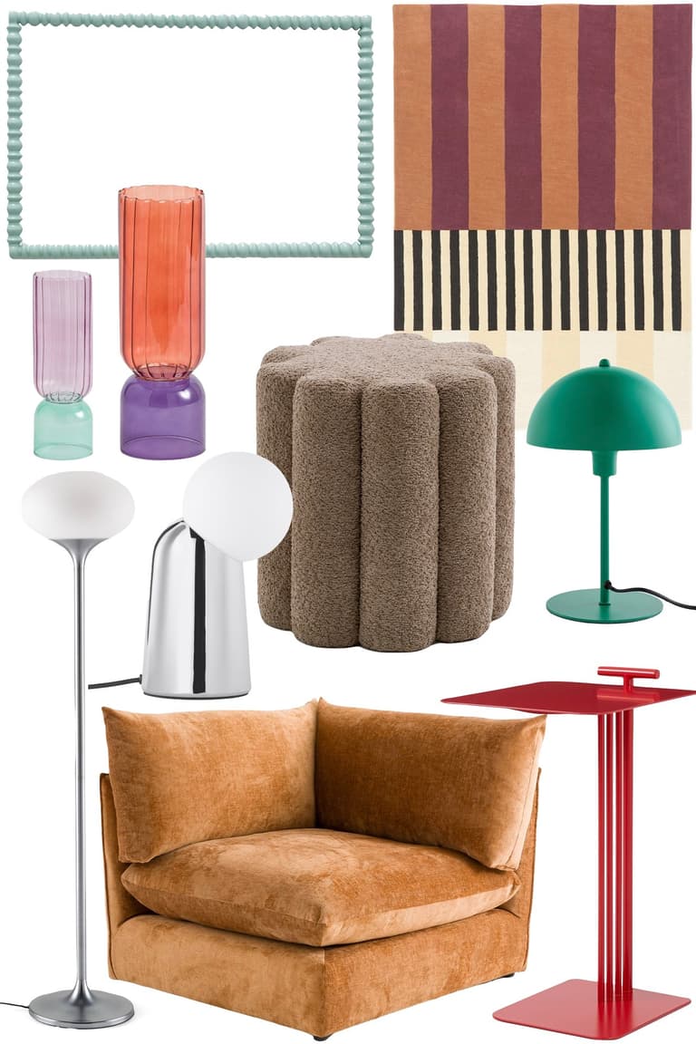 Sélection de meubles et accessoires colorés inspirés de la décoration des années 80