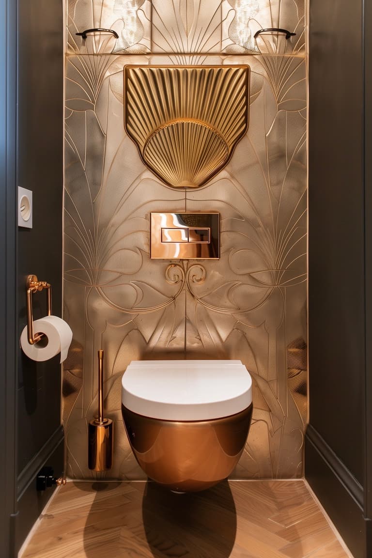 Décoration Art Déco noir doré toilettes relief graphique
