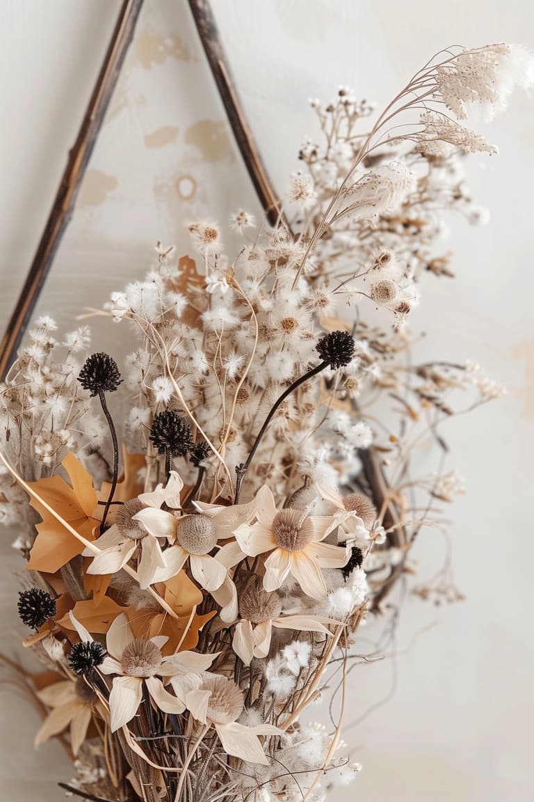 déco murale bouquet fleurs séchées blanc