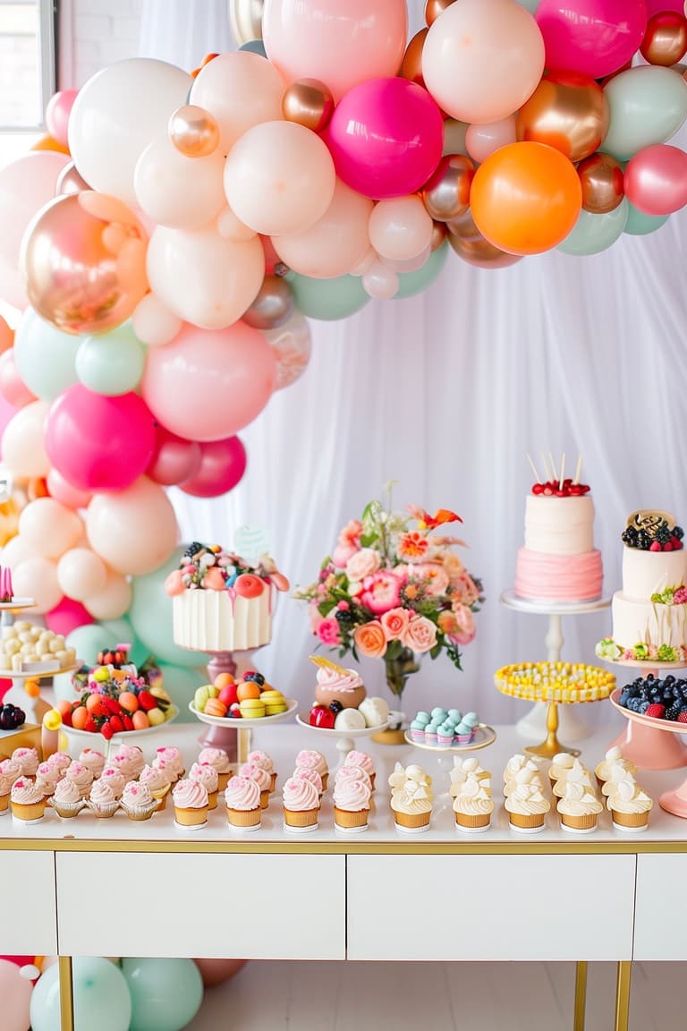 décoration murale arche ballon buffet gâteau de mariage