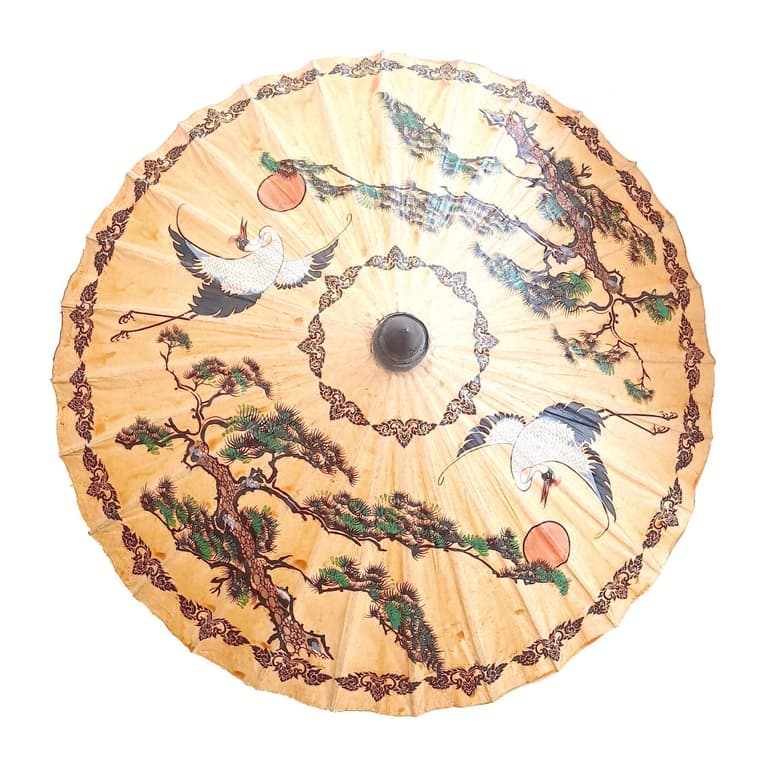 dessin japonais washi oiseau cigogne arbre pin