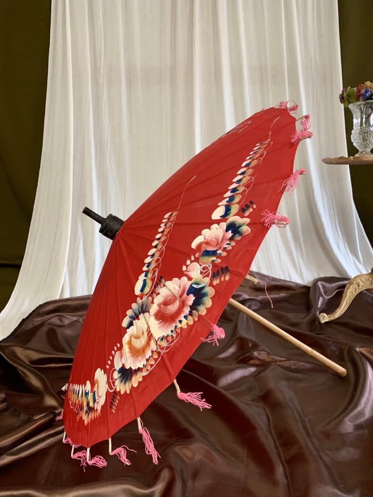 ombrelle parapluie Japon vintage rouge fleur pivoine