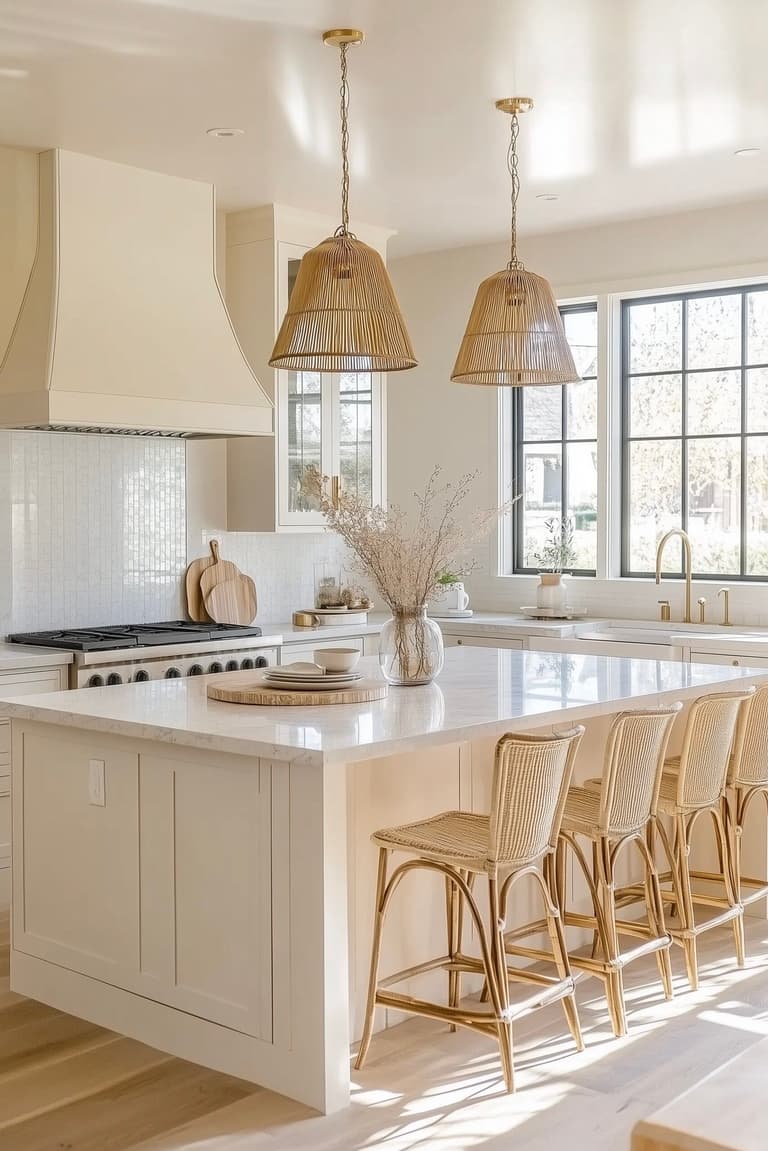 cuisine blanche laquée bien ranger tabouret rotin