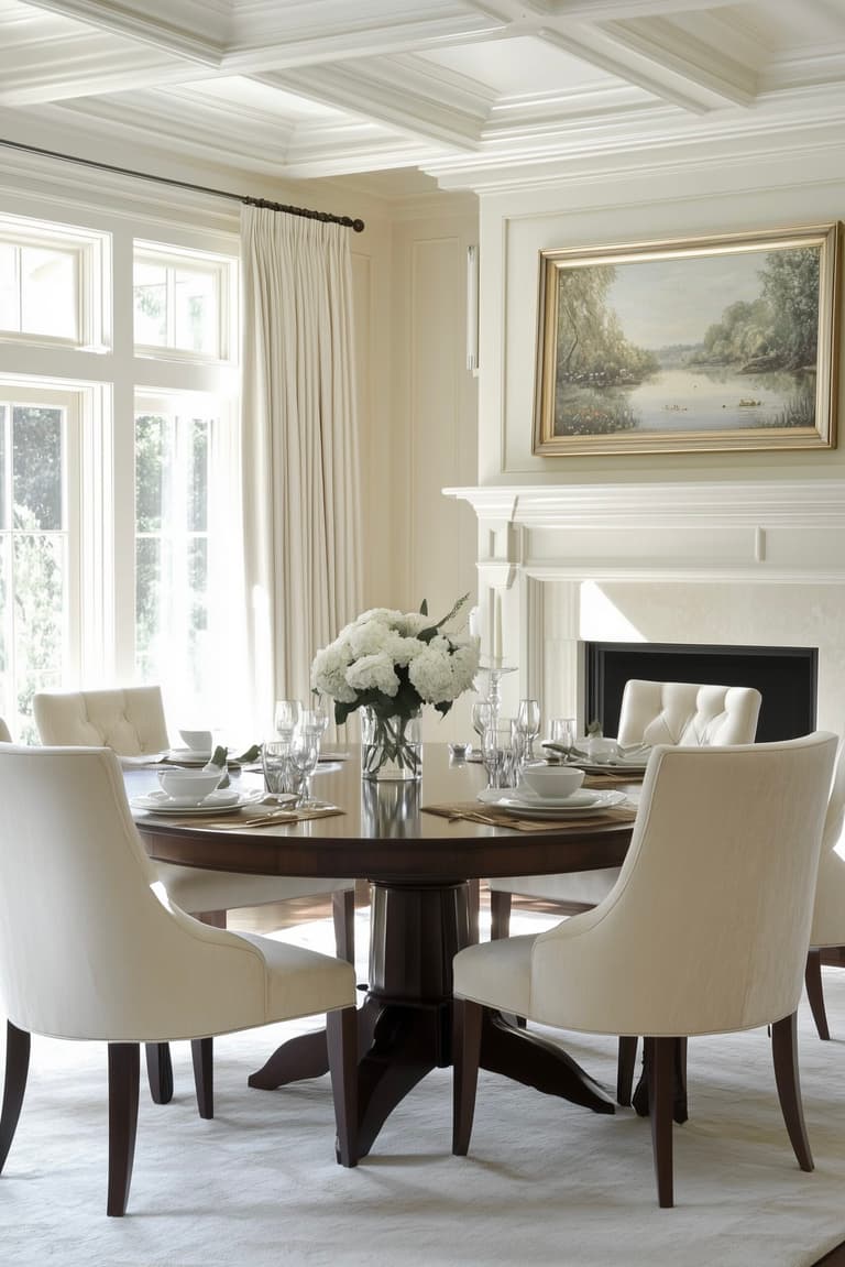 décoration cottage américain table ronde chaise matelassée