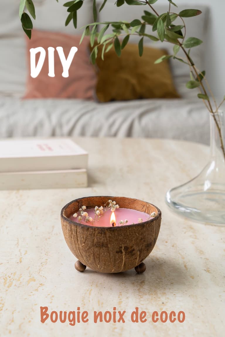 bougie dans noix de coco cadeau parfumé diy
